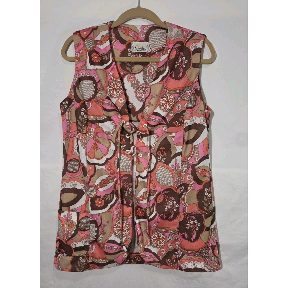 Vtg 70s Kingley Hippie Boho Lace Up Vest Small Flower Child Retro Psychodelic